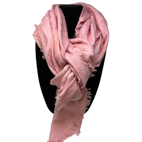 Louis Vuitton Chale Monogram Shine Silk Blend Scarf 50" Square Pink - Picture 1 of 5